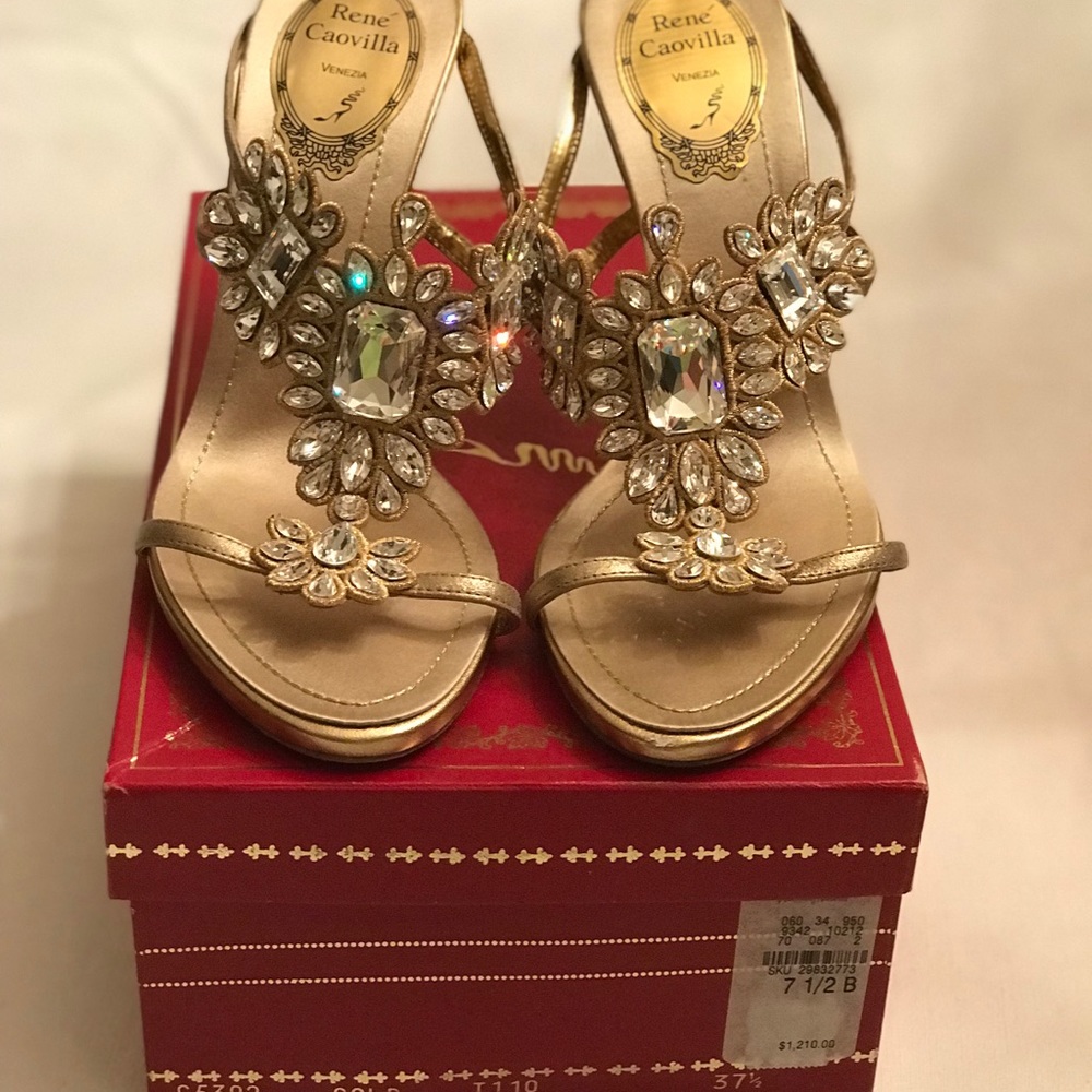 Gold Open Back Crystal Adorned Sandals